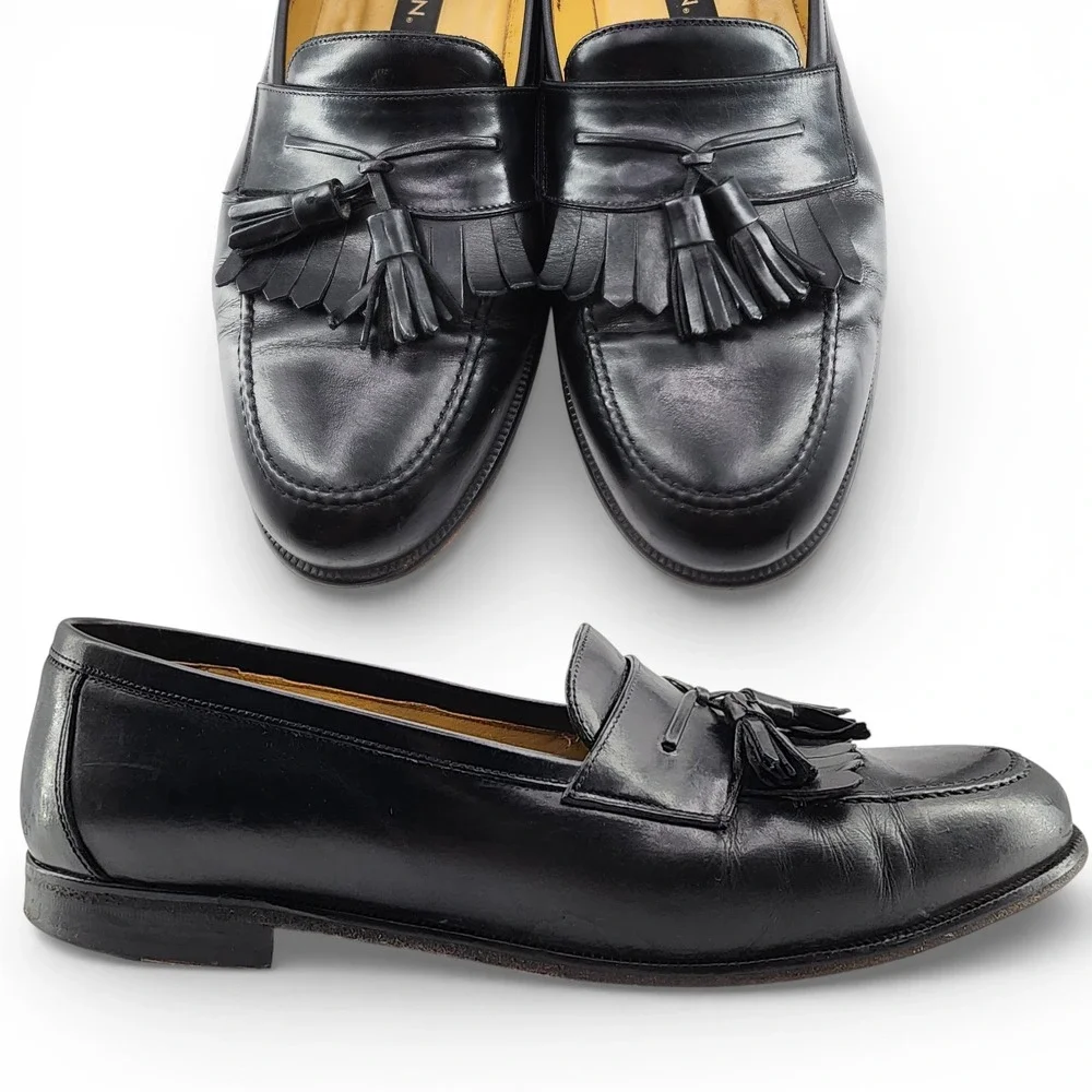 Mezlan Santander Dress Shoes Mens 9.5 Black Leather‎ Tassel Kiltie Loafer Spain